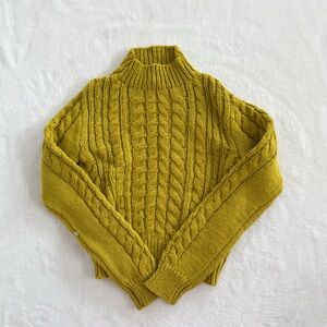 Forever 21 Mustard Cable Knit Sweater Mock Neck Chunky Knit Size Small
